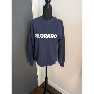 Vintage 90s Jerzees 50/50 Navy Blue Colorado Raglan Sweatshirt XL - Made In USA